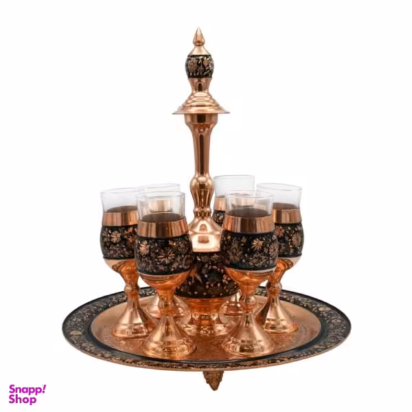 ست شش تکه گلاب پاش و جام قلمزنی مسی طرح یزدانی کد 01