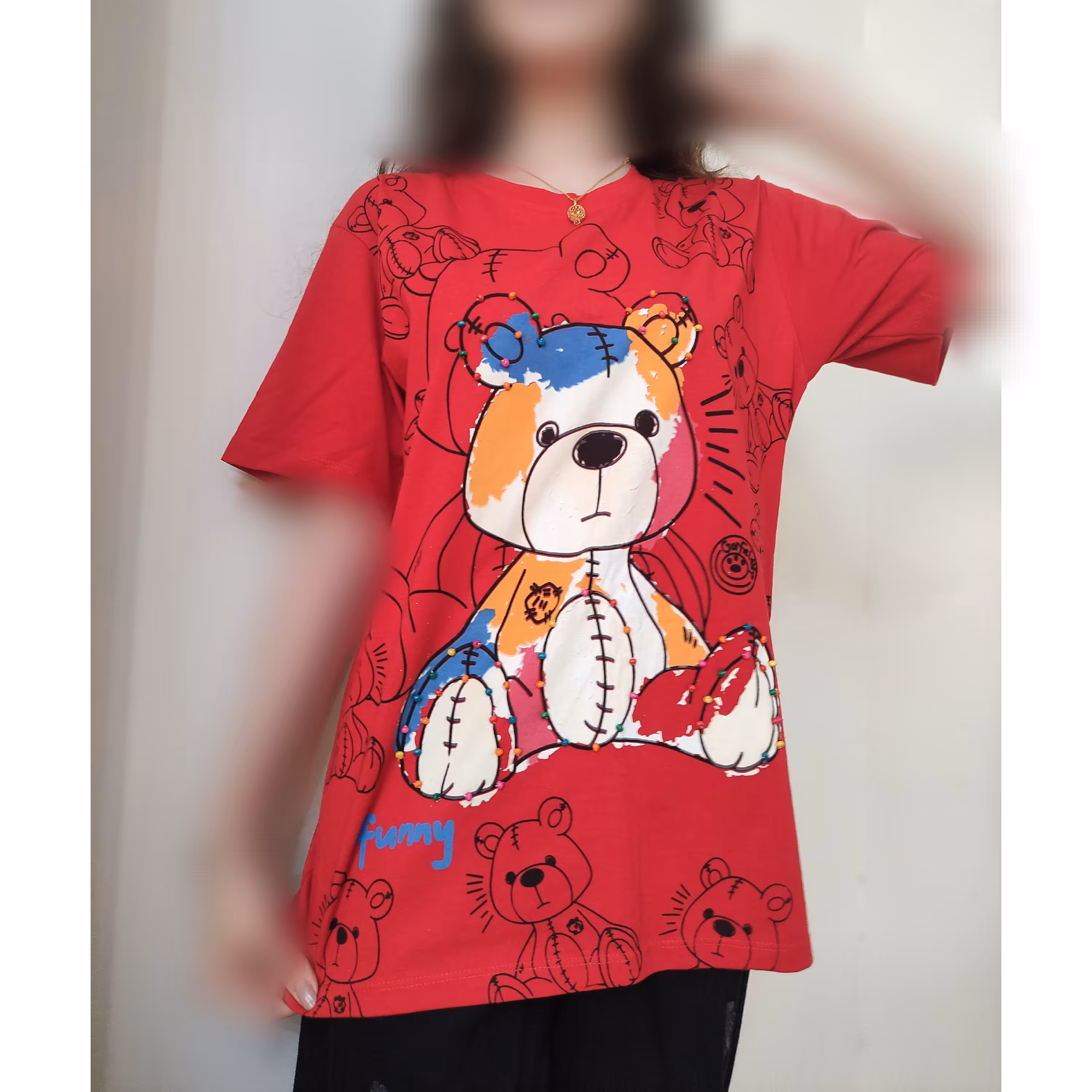 تیشرت لانگ دخترانه طرح خرس جنس نخ پنبه فری تا 44