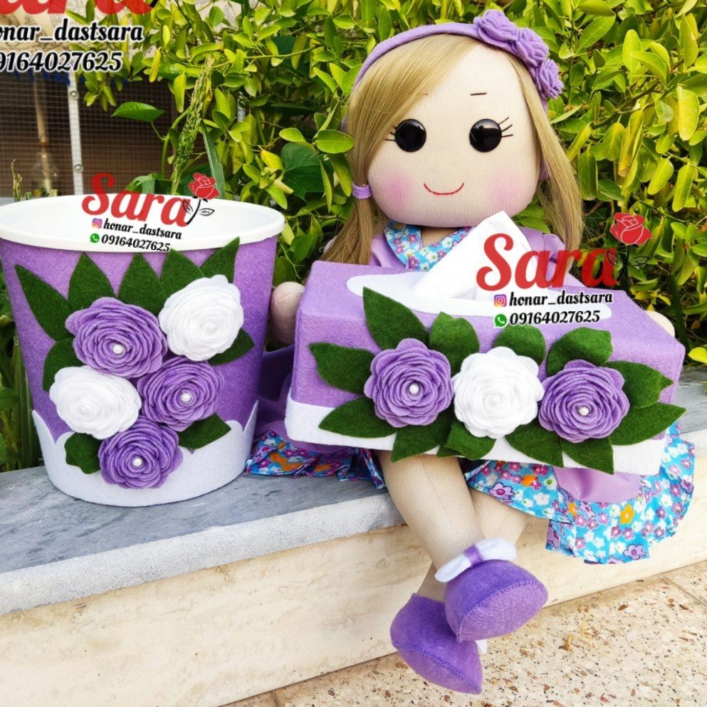 عروسک نگهدارنده دستمال کاغذی و سطل زباله