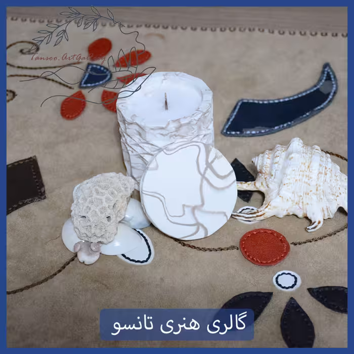 شمع ظرف بتنی بزرگ درب دار با موم طبیعی کریستالی شکل نخل و نهنگ با فتیله چوبی