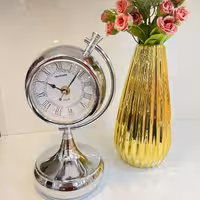 ساعت رومیزی موتور ارام گرد فلزی کد 2033 در دورنگ طلایی و سیلور 