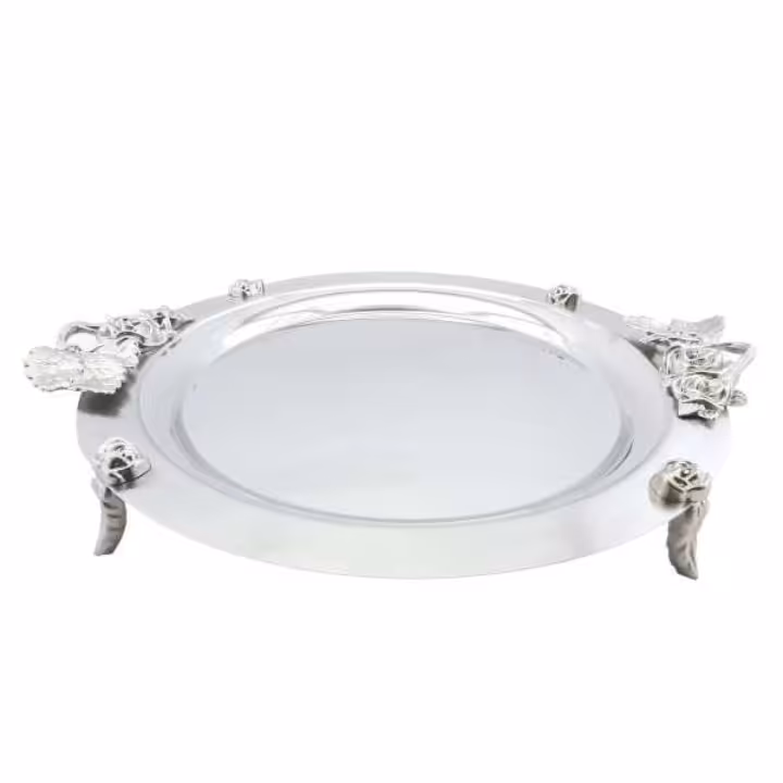 سینی استیل نگار مدل رز   دسته نقره ای رنگ کد 306