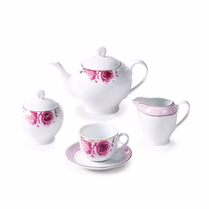 سرویس چینی زرین 6 نفره چای خوری رزفلاور (17 پارچه)
