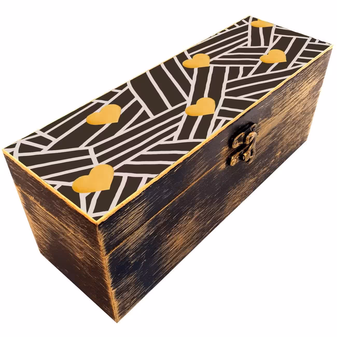 جعبه هدیه چوبی مدل فانتزی طرح قلب طلایی کد SB30