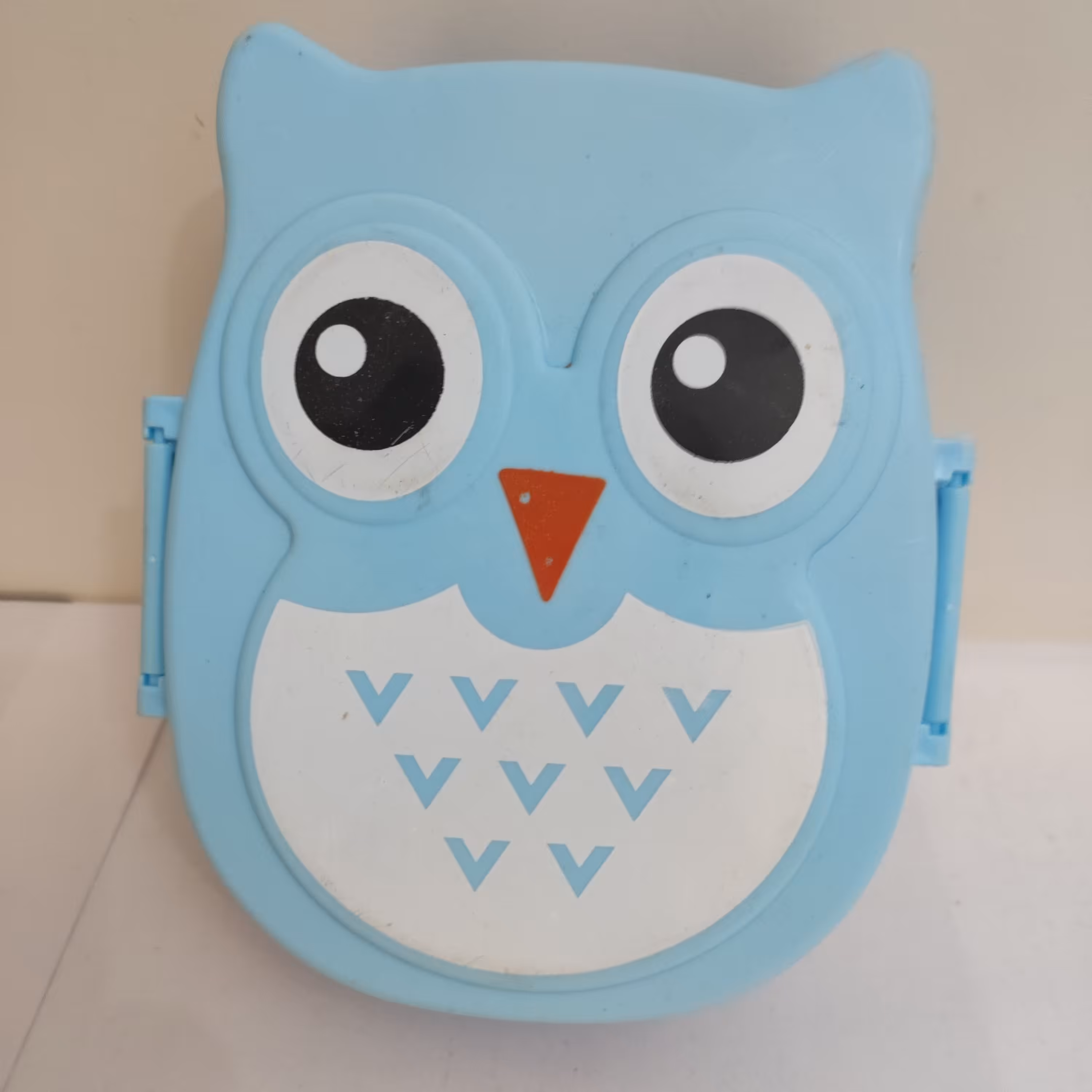 ظرف غذای کودک طرح جغد رنگ آبی جنس پلاستیک