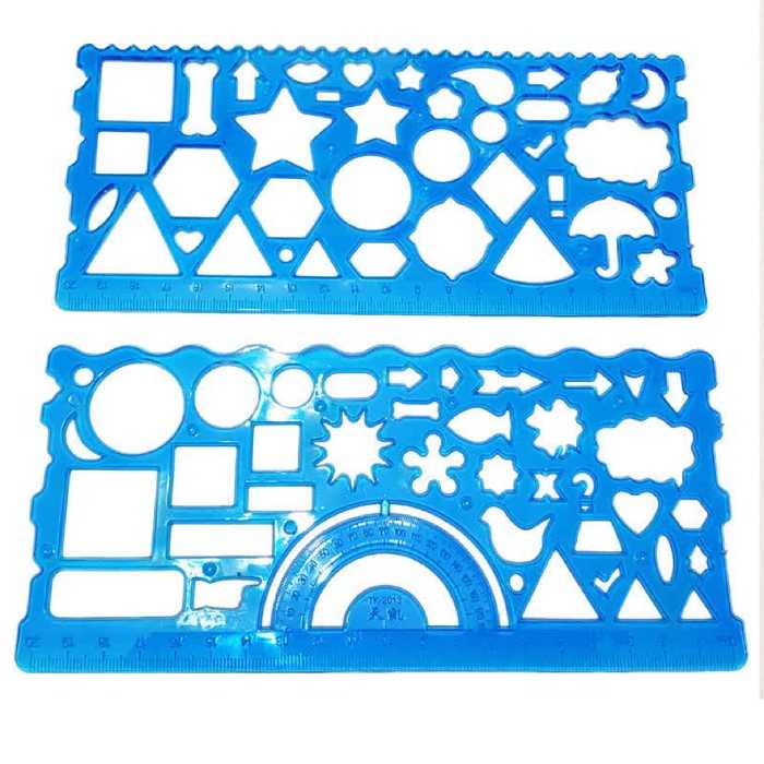 خط کش شابلون دار اشکال هندسی دوتایی   خطکش شابلون دار دوتایی  شابلون  خط کش اشکال هندسی  خطکش  خط کش