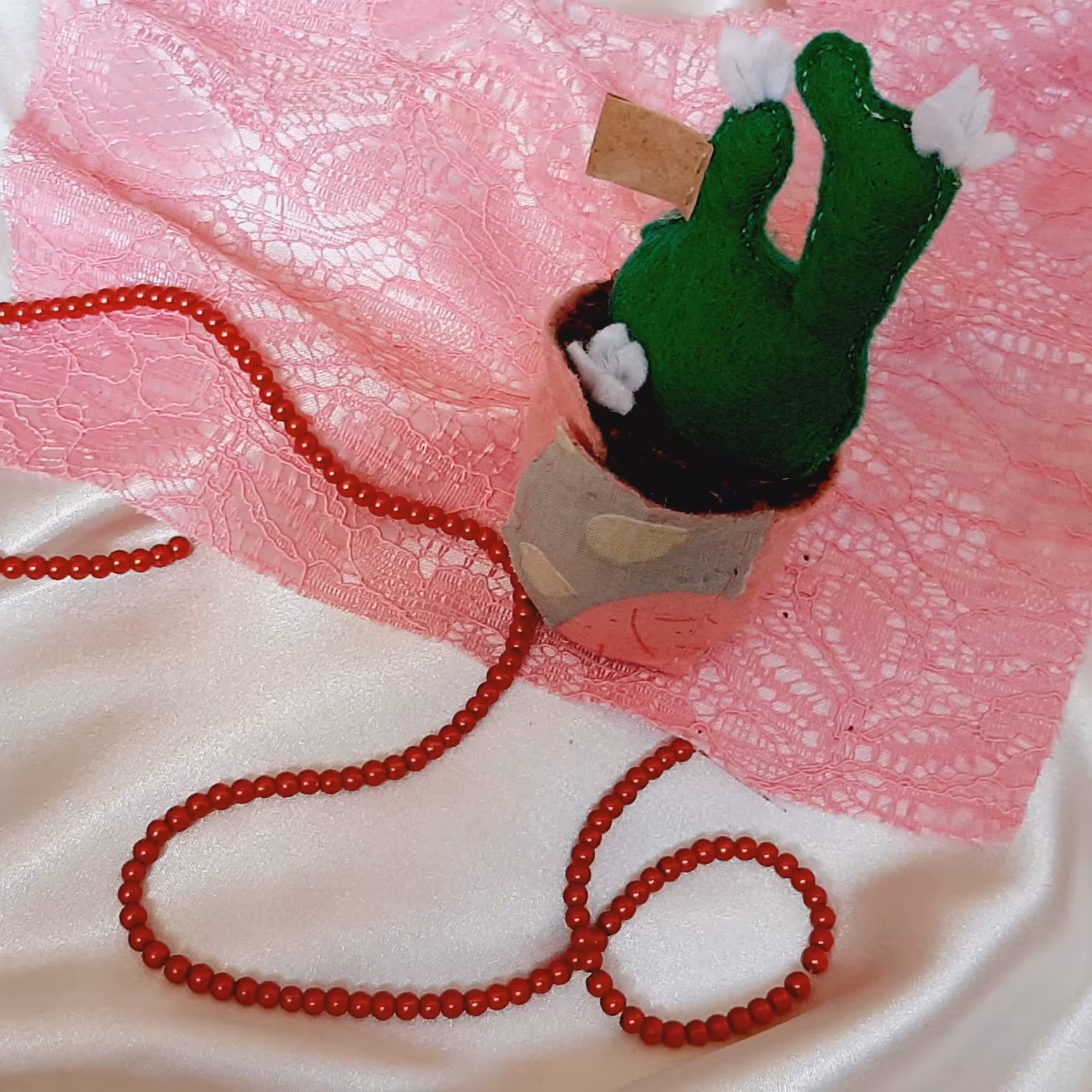 کاکتوس🌵 و گلدان🪴 نمدی دست دوز(دکوری)