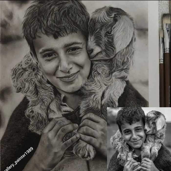 نقاشی پسرچوپان سیاه قلم (هایپر رئال) ابعاد 30×40 یاa3