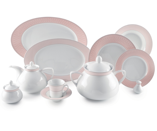 سرویس غذا خوری 108 پارچه چینی زرین ایران سری شهرزاد مدل ژانتی صورتی درجه عالی zarin janette 108 pcs