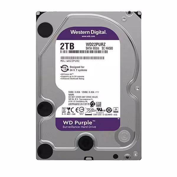 هارد دیسک اینترنال وسترن دیجیتال مدل Purple WD22PURZ ظرفیت 2 ترابایت - پردیس پازار