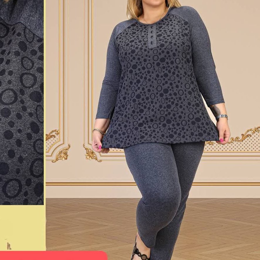 ست تونیک شلوار راحتی زنانه سایز بزرگ 46 الی 60 ؛ تونیک ژاکارد و شلوار پلی استر پنبه