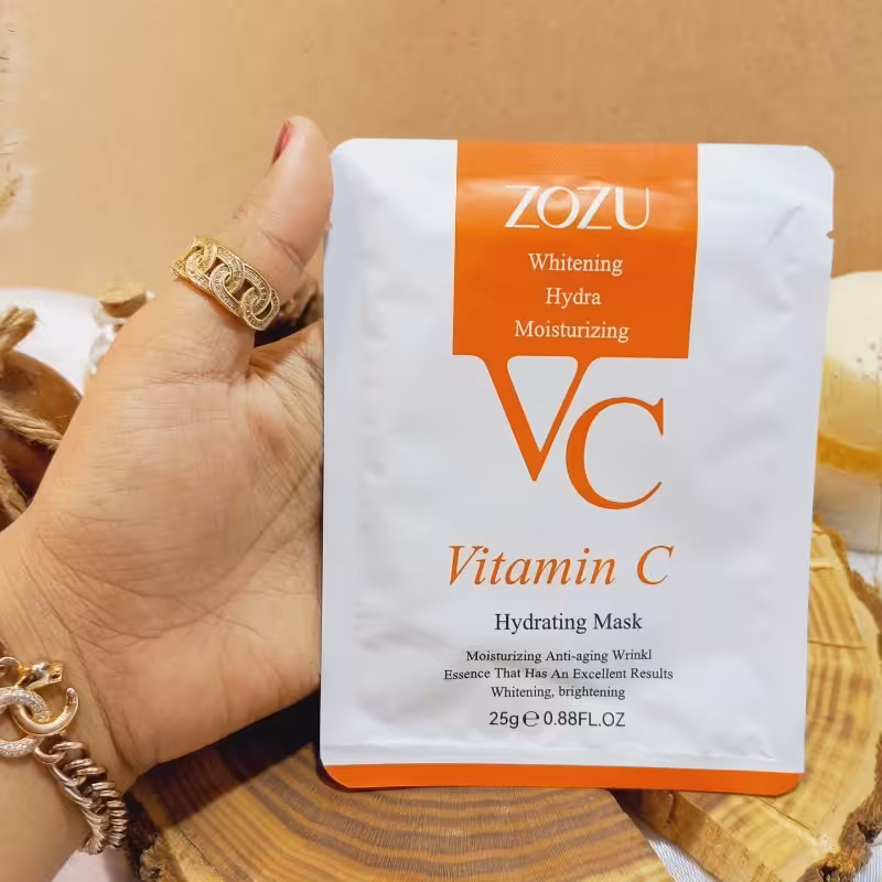 ماسک ورقه ای صورت ویتامین سی زوزو مخصوص بستن منافذ باز صورت محصولات پوستی سانیا 