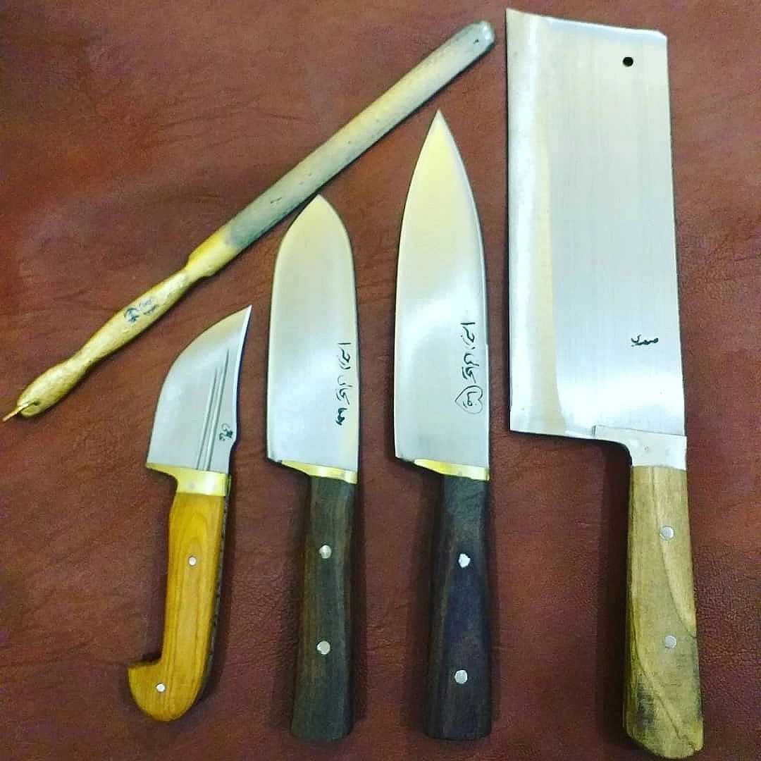 چاقو ست قصابی سلاخی فولادی زنجان ست پنج پارچه فولادی