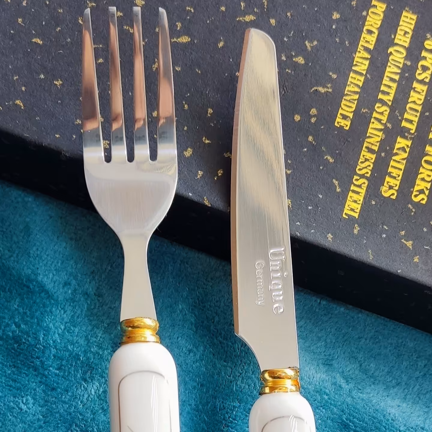 چاقو وچنگال 12پارچه سرامیکی یونیک اصل آلمان نام یو نیک حک شده 6چاقو و6چنگال 