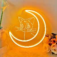 چراغ خواب مدل نئون فلکسی طرح مدل ماه و گربه