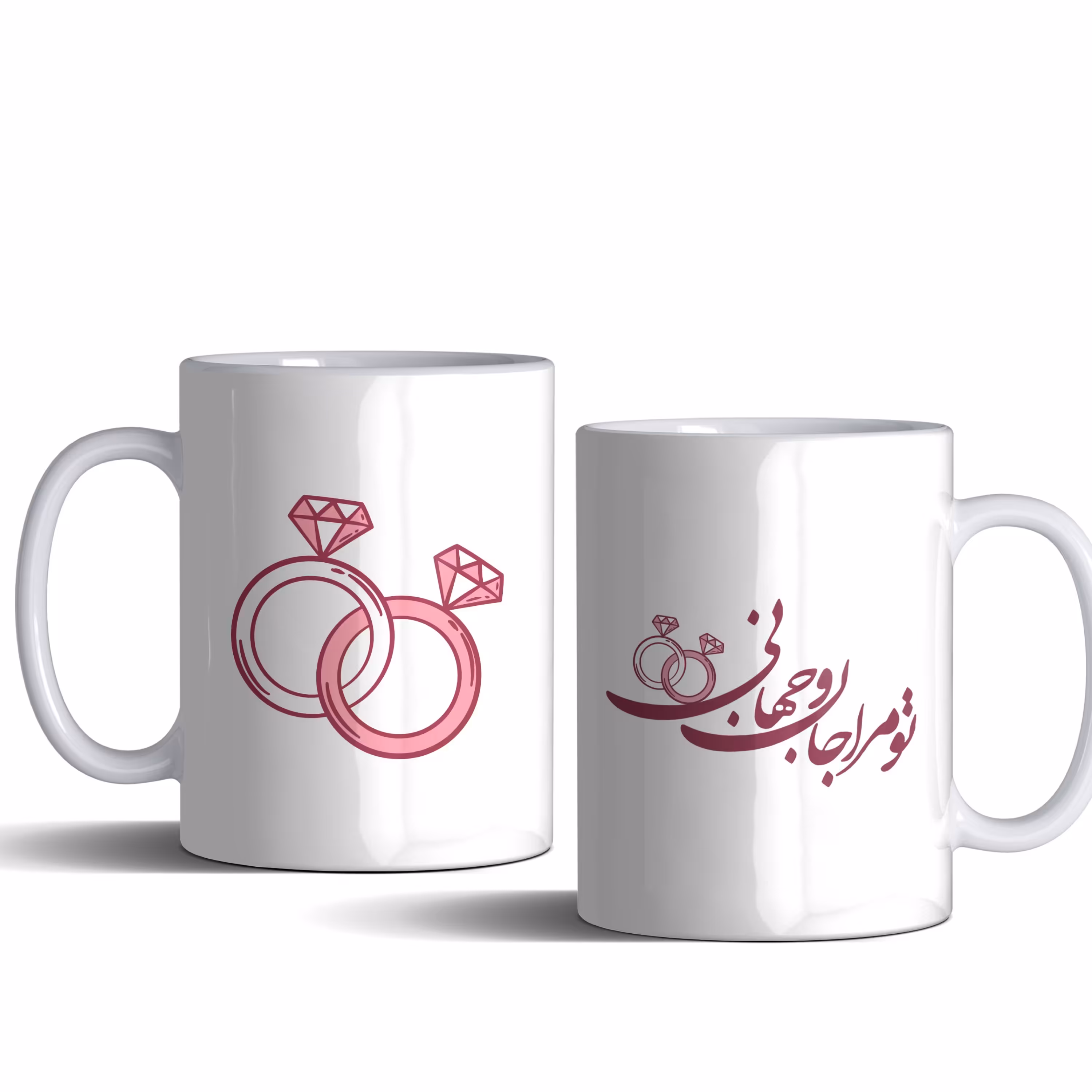 لیوان (ماگ) عاشقانه با طرح حلقه و متن تو مرا جان و جهانی