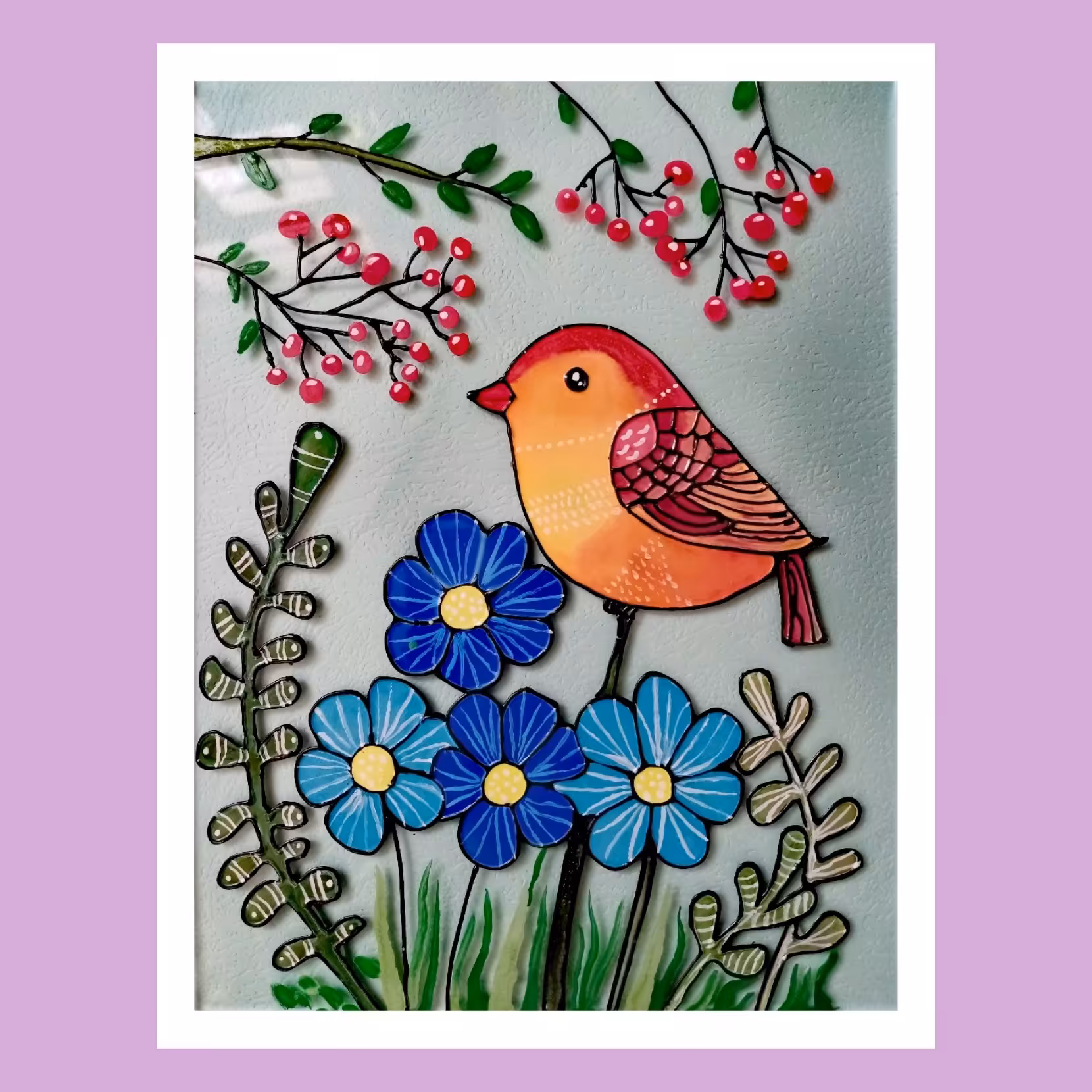 تابلوی ویترای طرح گنجیشک بهاری