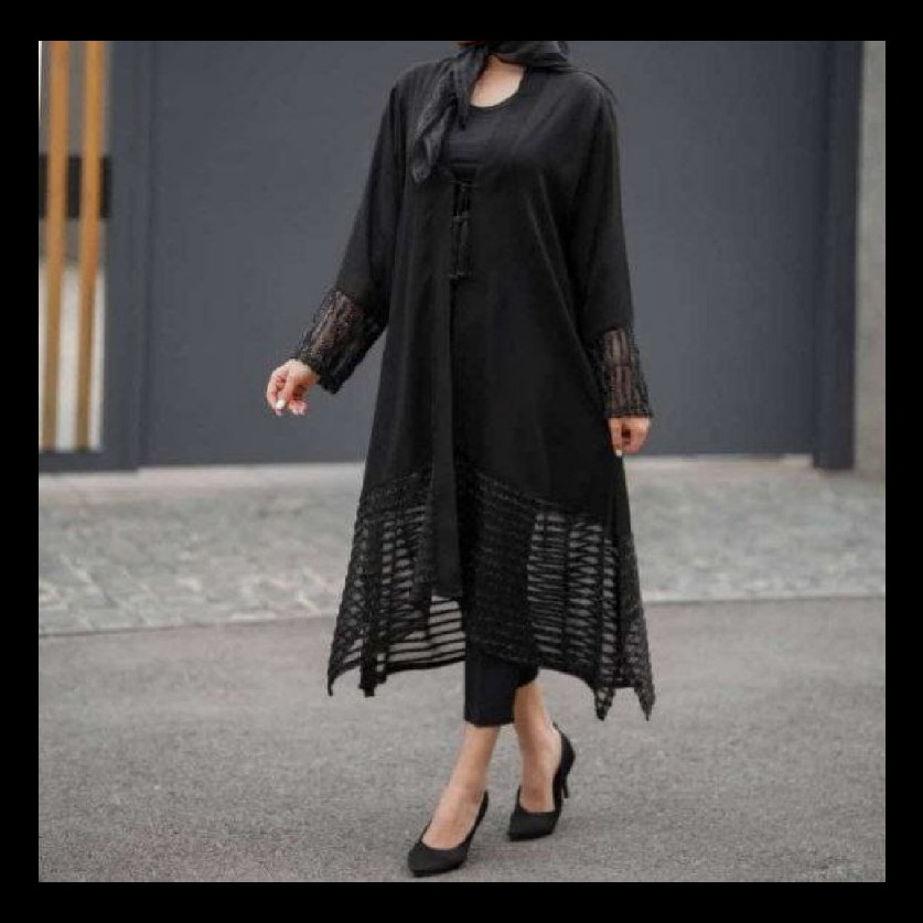 حراج مانتو مشکی کرپ اسکاچی  وکرپ چمنی راه راه مانتو جلوباز رویی لباس کرپ اسکاچی فریسایز تا48