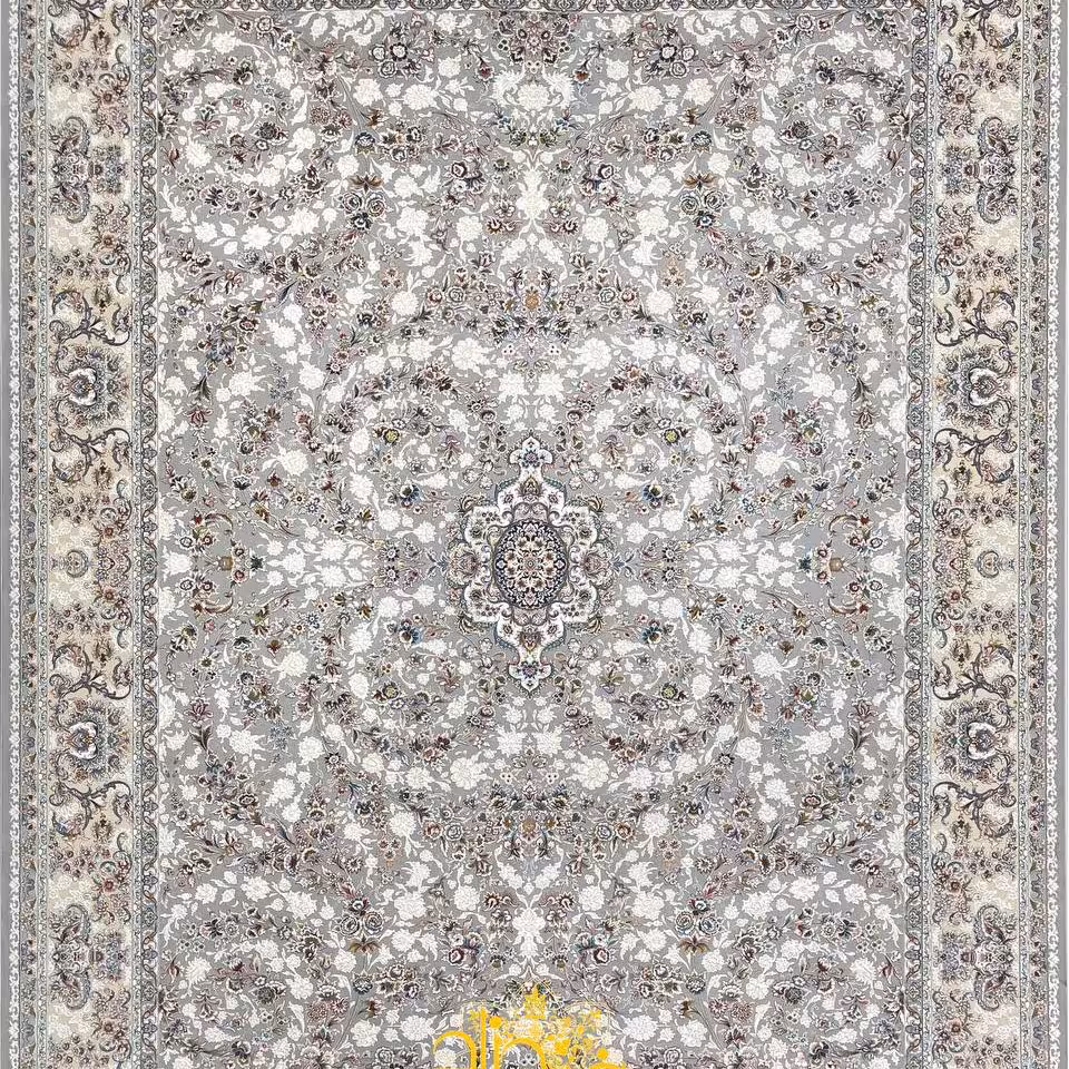 فرش 1200 شانه برجسته تراکم 3600 طرح ناز گل نقره ایی