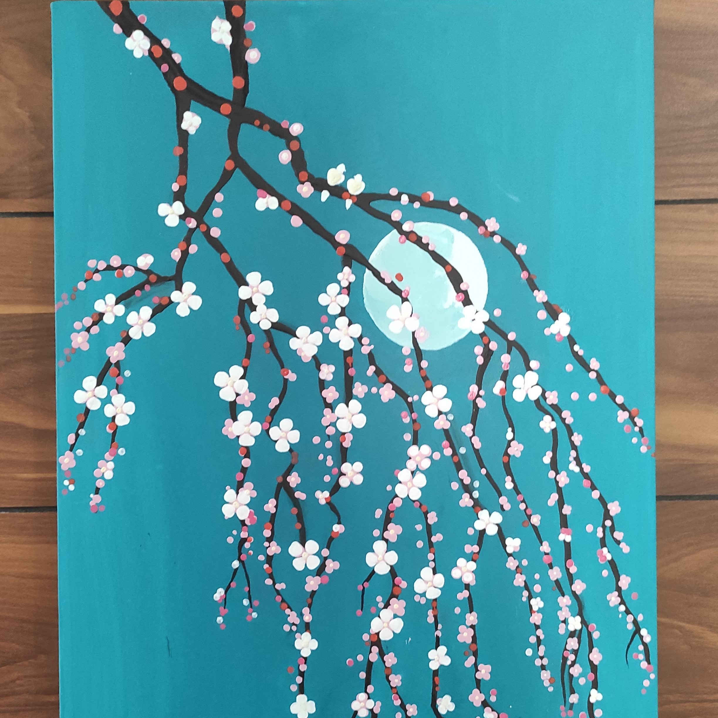 تابلو نقاشی شکوفه های بهاری ، رنگ اکریلیک، تولید شده از رنگ های مرغوب، با دوام و  زیبا