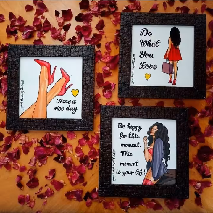 تابلو ویترای 3تیکه دخترونه ابعادشیشه15در15بهمراه قاپ(سایزکارباقاپ20در20)