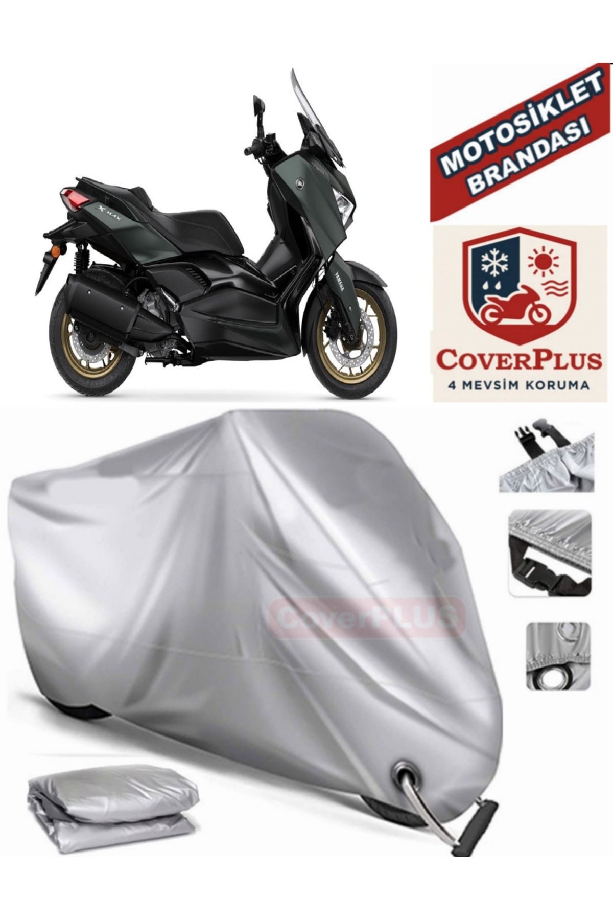 چادر موتورسیکلت خاکستری موتور سازگار با قفل برقی یاماها XMAX 300 TECH MAX MOTORCYCLE TARGET COVER MOTOEN MotoEn