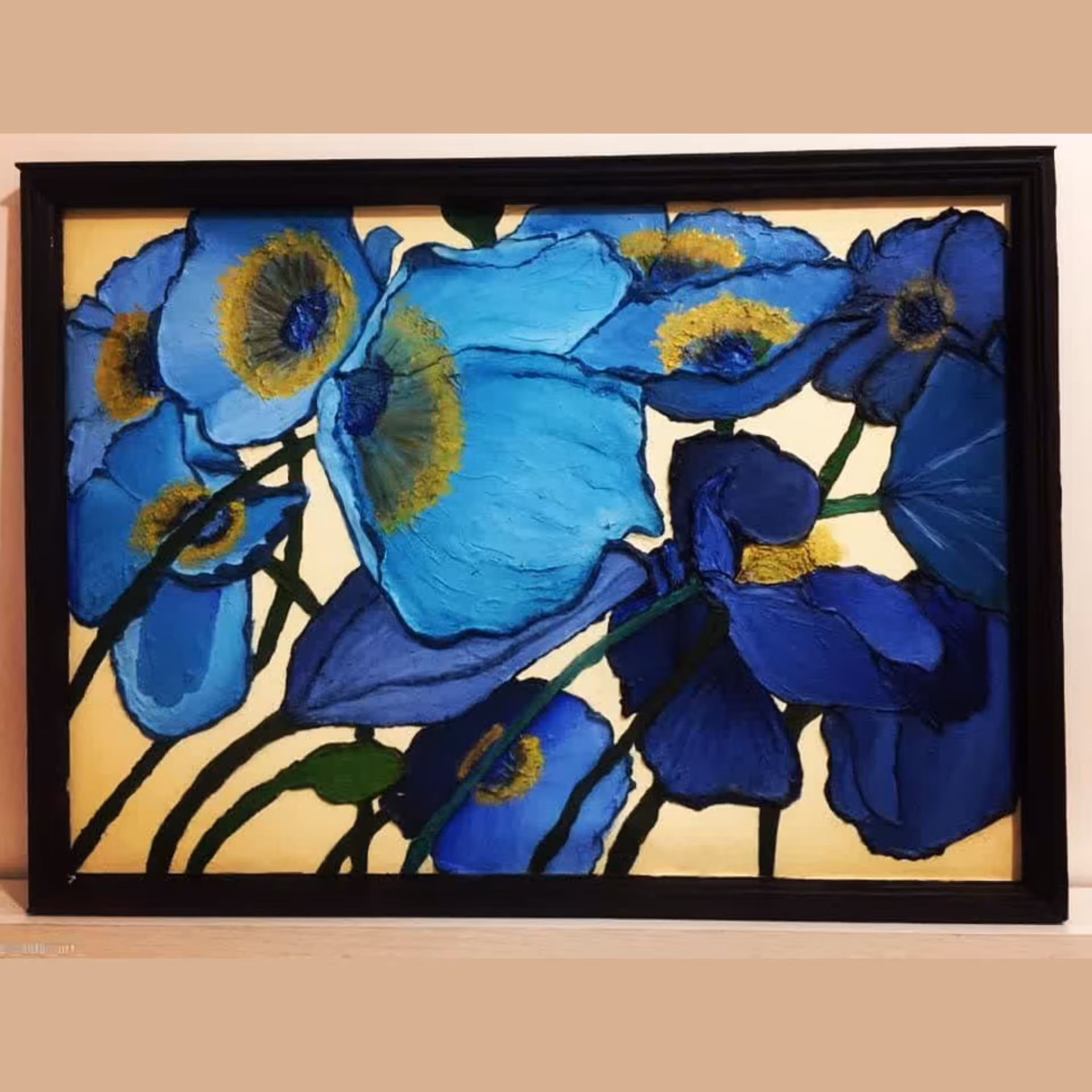 تابلو بوم برجسته مدرن طرح گل های آبی سایز 50 در 70