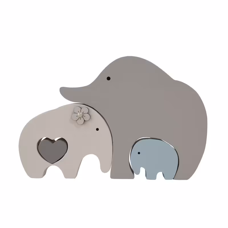 اسباب بازی چوبی طرح پازل فیل قلبی مدل MKT11-J-MD مجموعه 4 عددی