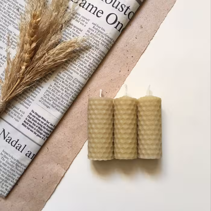 شمع موم عسل طبیعی رنگ زرد کم رنگ بسته 3عددی