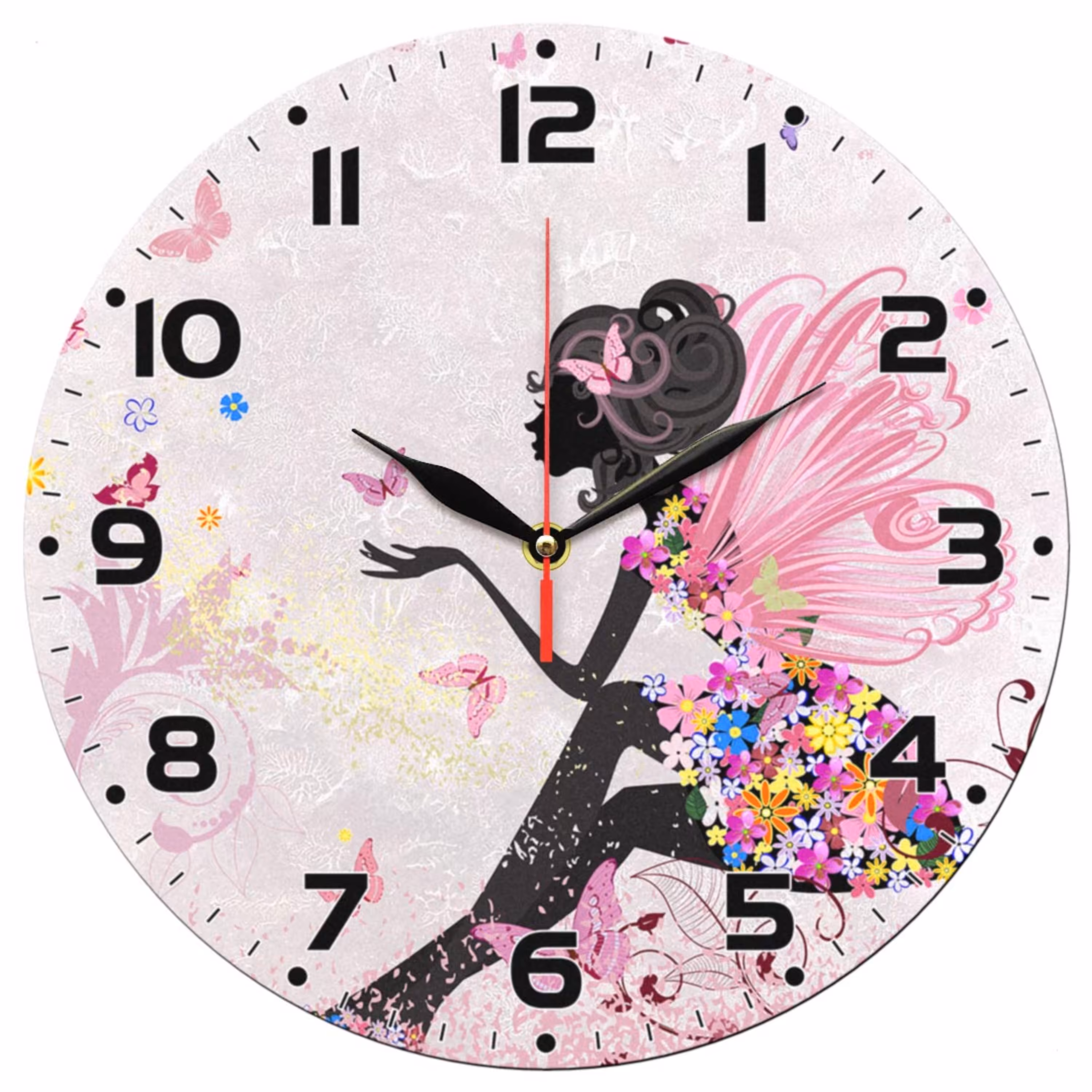 ساعت دیواری گرد مدل 1197 طرح پری گل و پروانه سایز 30