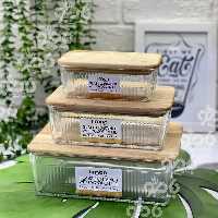 ظرف نگهدارنده شیشه ای درب چوبی مستطیل لیمون