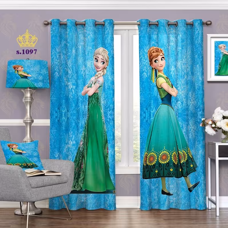 پرده اتاق خواب دخترانه دو قواره طرح انیمیشن فروزن کد S1097