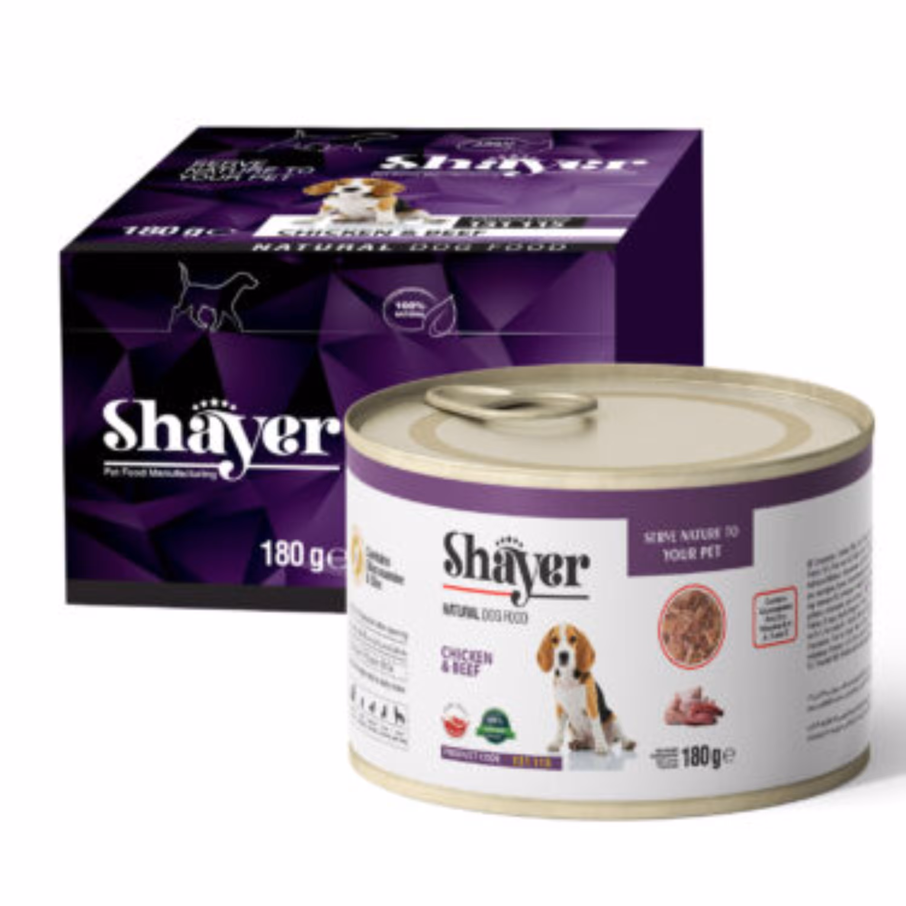 کنسرو غذای سگ شایر مدل نچرال طعم مرغ و گوشت قرمز  180 گرم  Shayer Natural 