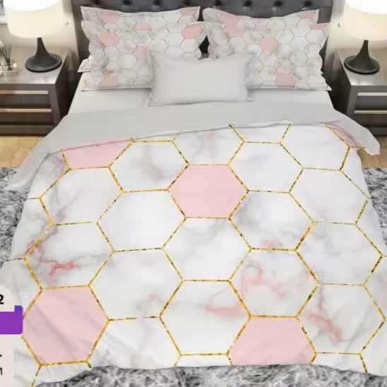 سرویس روتختی یک نفره ،طرح لونه زنبوری،سفید صورتی،مناسب بزرگسال،برای تخت 90