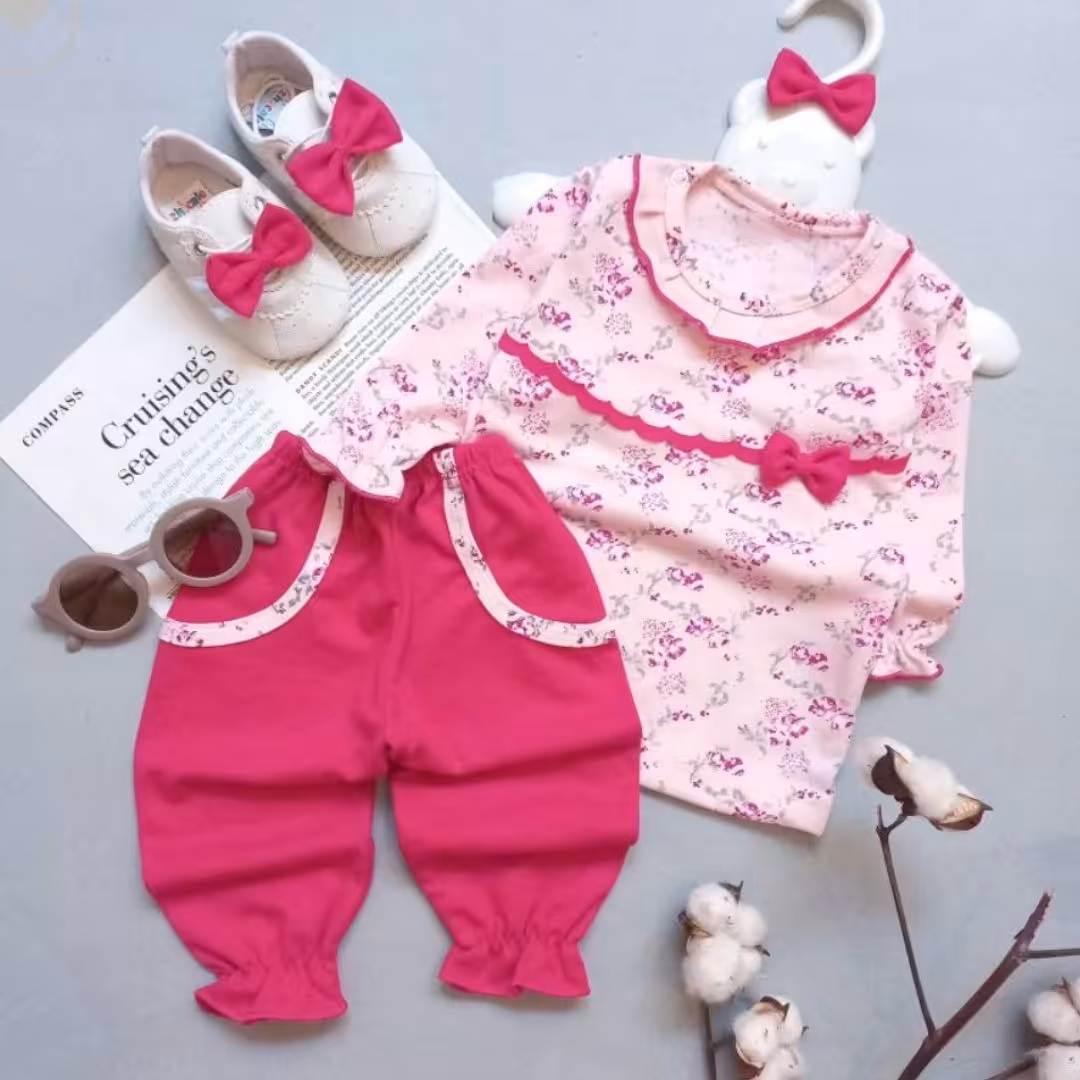 بلوزشلوار نوزادی دخترانه بلوز شلوار دخترانه سیسمونی  نوزادی 