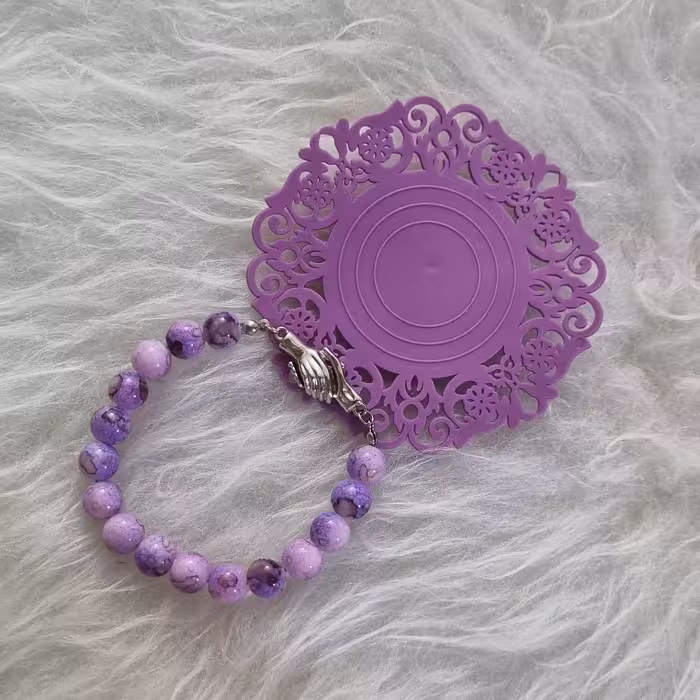 دستبند مهره بزرگ طیفی بنفش یاسی تمام اجزا استیل قفل آهنربایی خاص عاشقانه دو دست