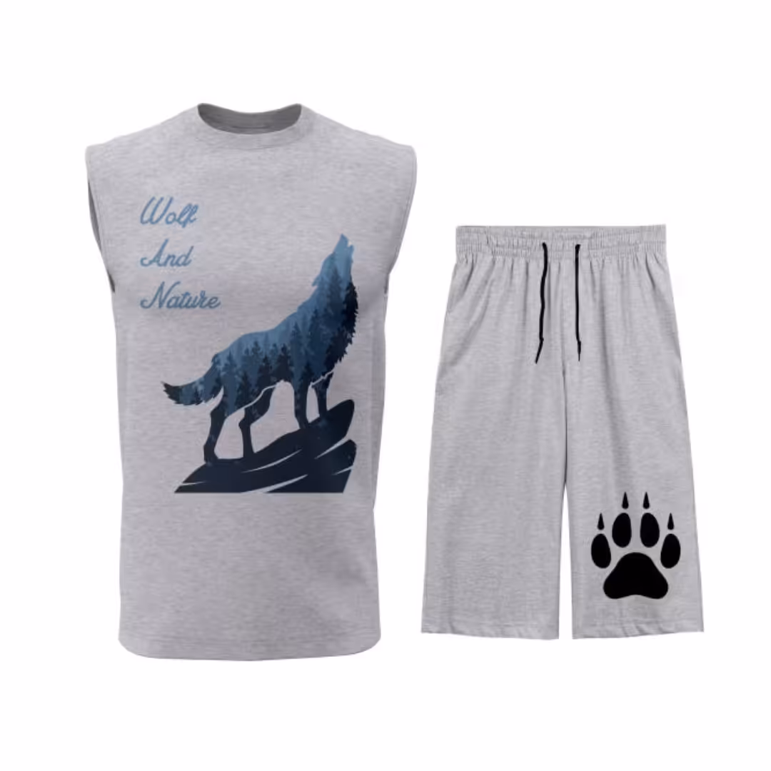 ست تاپ شلوارک طرح گرگ مدلW014G