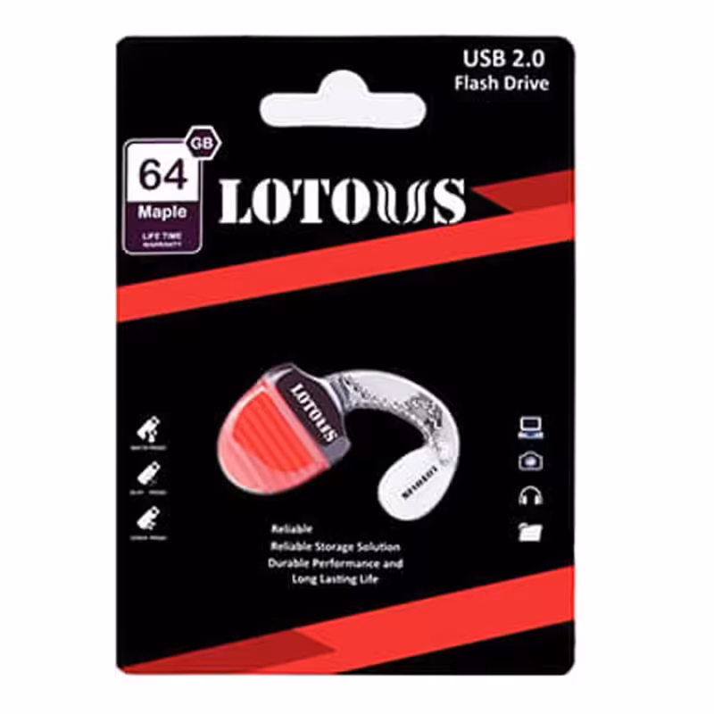 فلش 64 گیگ لوتوس USB2. 0 طرح maple با گارانتی مادام العمر به شرط عدم وجود ضربه فیزیکی روی جنس و کیفیت بی نظیر 