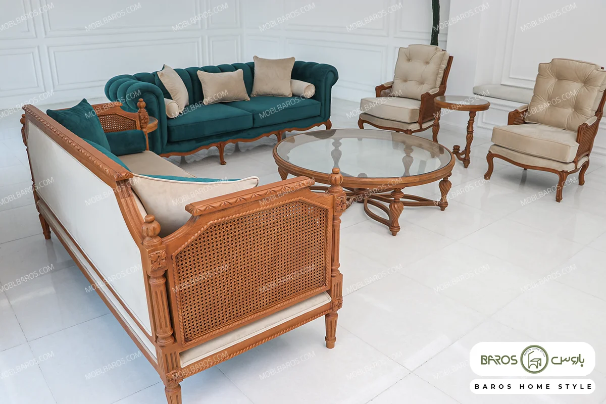 مبل کلاسیک 8 نفره کاجی و راحتی چستر و فرانسوی