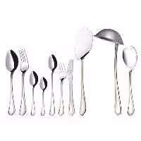 سرویس قاشق و چنگال 24 نفره ناب استیل طرح ونیز دور طلایی (98 پارچه)