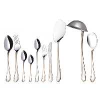 سرویس قاشق و چنگال 24 نفره ناب استیل طرح ونیز دور طلایی (98 پارچه)