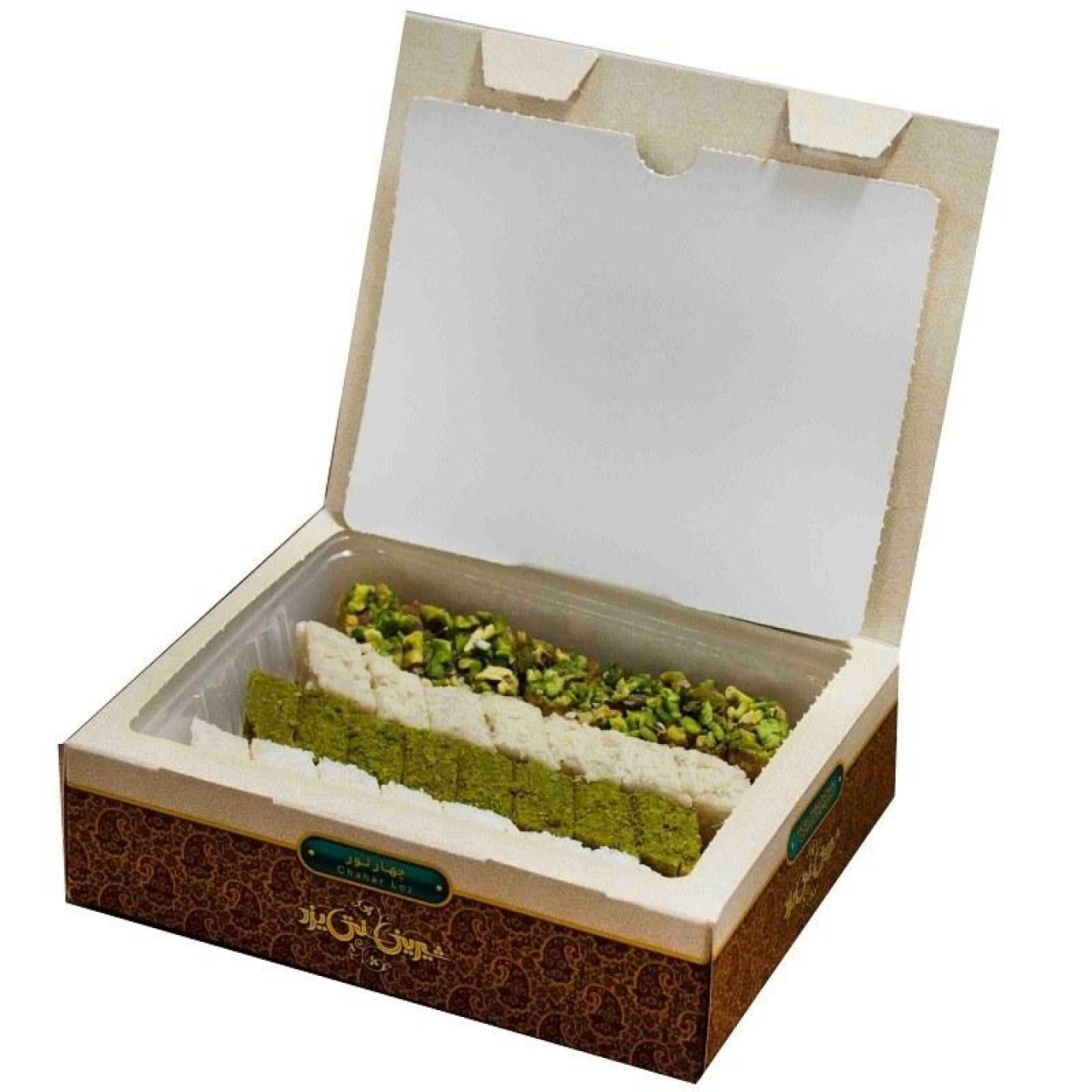 چهار لوز طرح جعبه کادوئی با لوز پسته