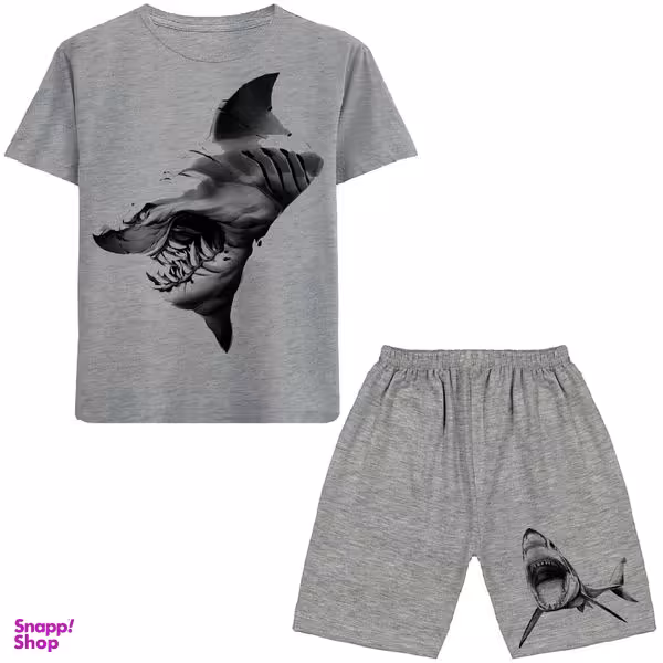 ست تیشرت آستین کوتاه و شلوارک پسرانه مدل کوسه N61