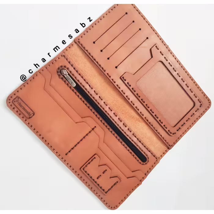 کیف پول دست دوز   با چرم طبیعی درجه یک صادراتی