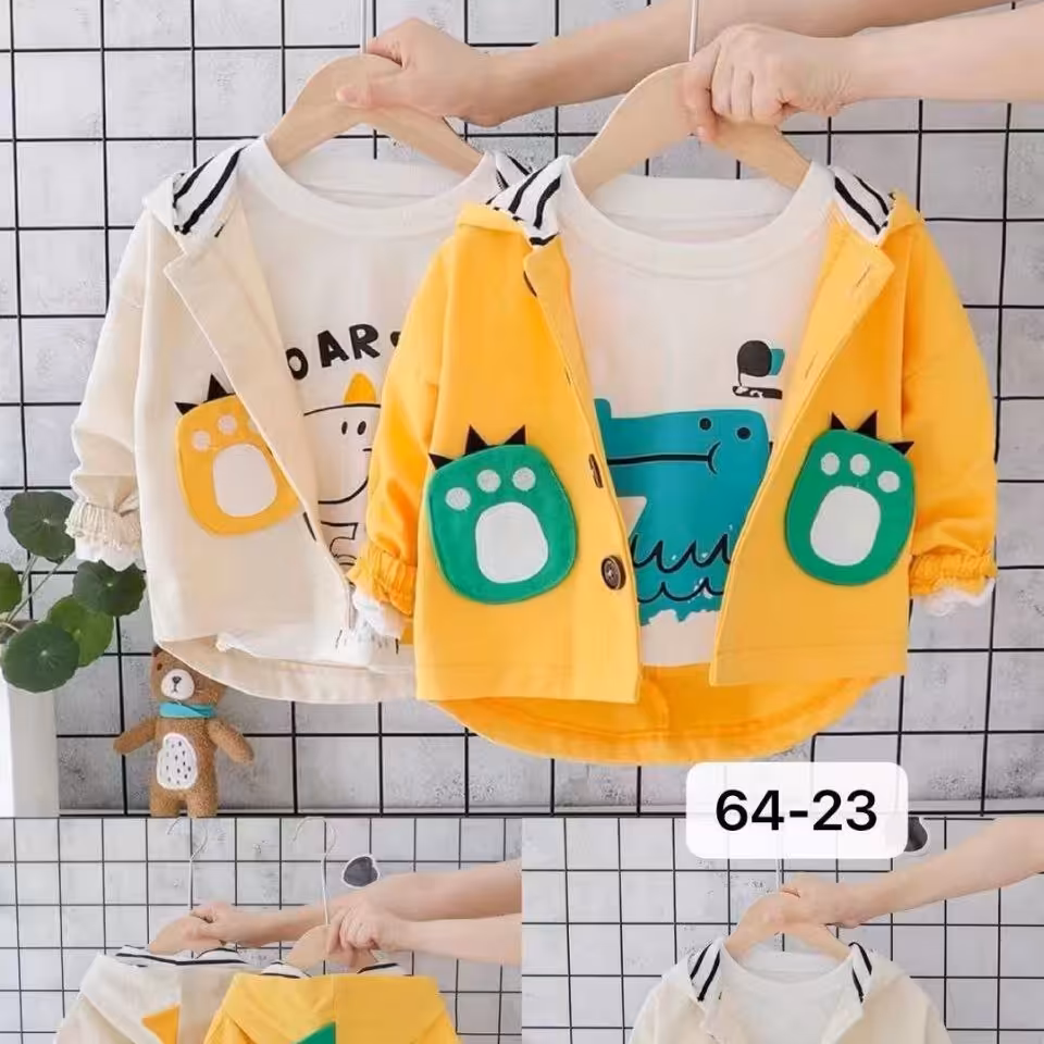 سویشرت تک وارداتی بچگانه دایناسوری کتان زرد سایز اسمال(ارسال رایگان)