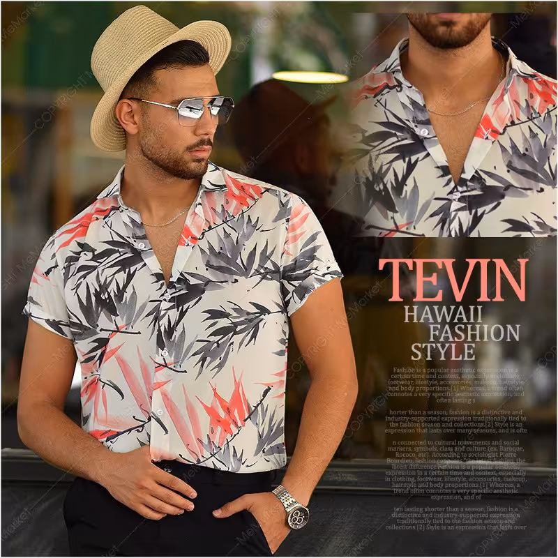پیراهن هاوایی مردانه مدل TEVIN