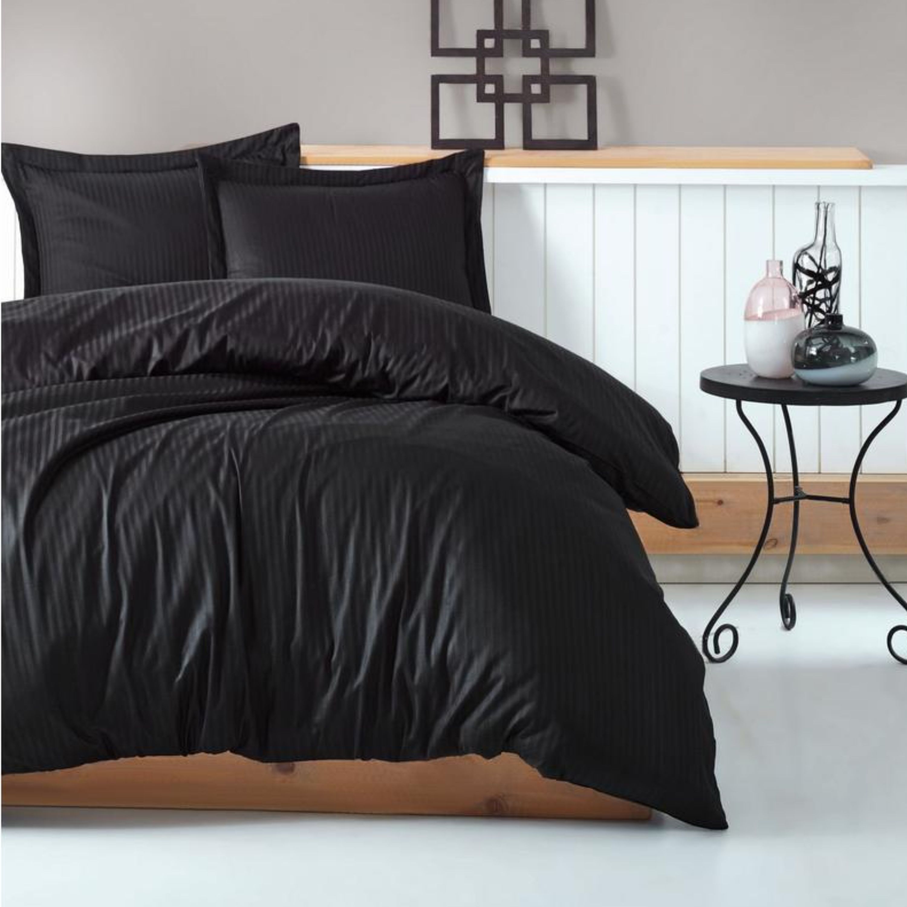 ست ملحفه کاتن باکس مدل Elegant Stripe Siyah دو نفره 4 تکه