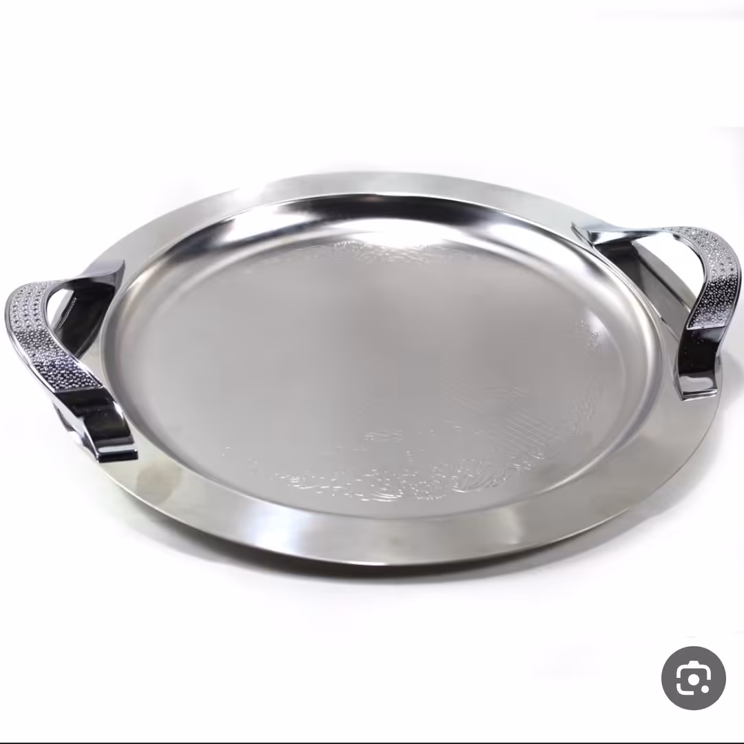 سینی استیل خالص دسته دار گرد