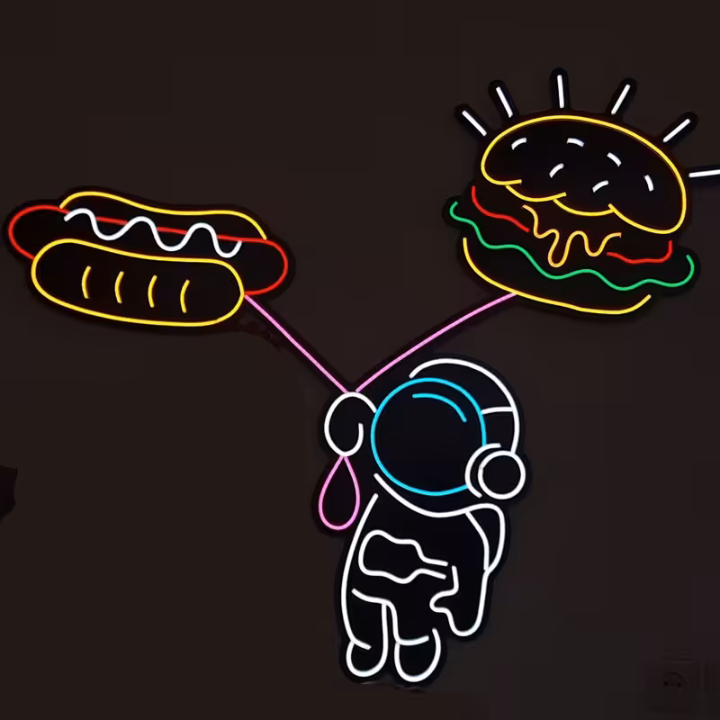 تابلو نئون فلکسی فست فود فضانورد همبرگر  و هات داگ