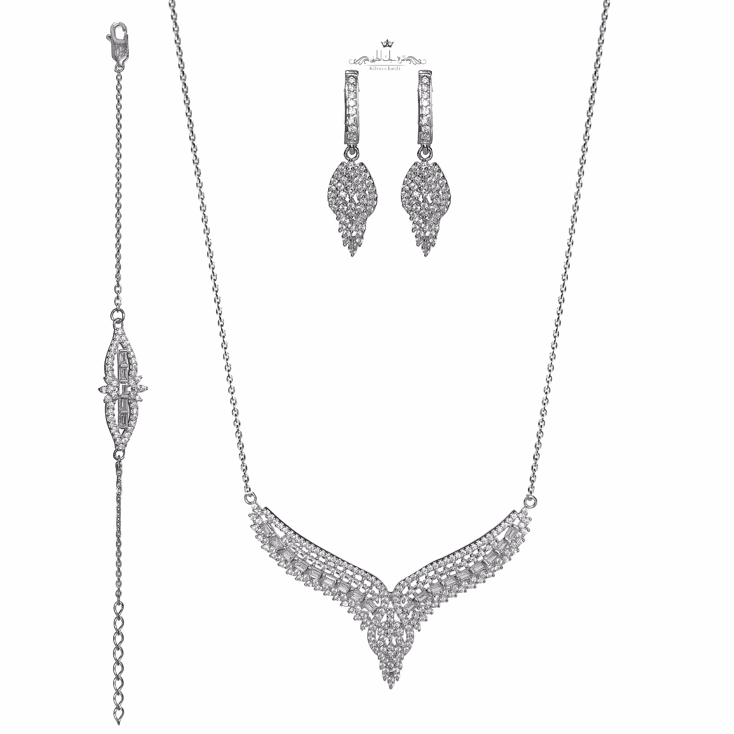 سرویس نقره با روکش طلای سفید طرح جواهری کد SNR03 نقره جات لطفی 